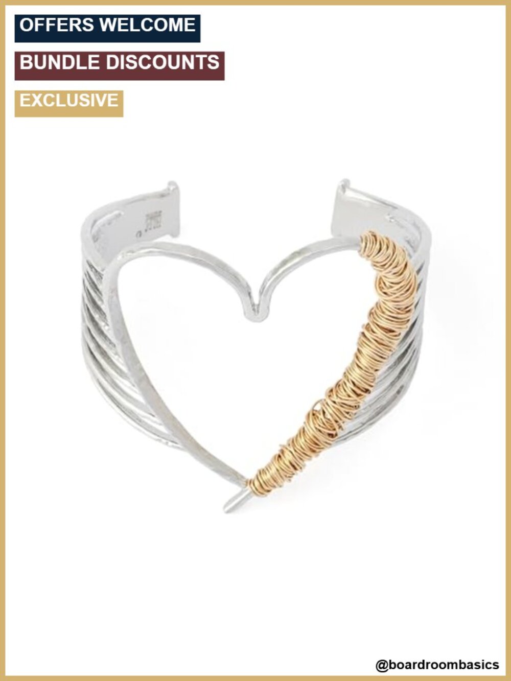 Heart Cuff Bracelet Wire Wrapped Hammered Nickel Free Women's Jewelry